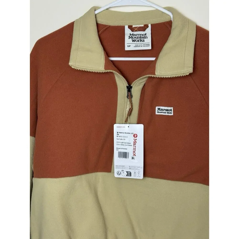 NWT‎ Marmot Retro Rocklin 1/2 Zip Fleece Jacket Light Oak/Auburn Size Small
